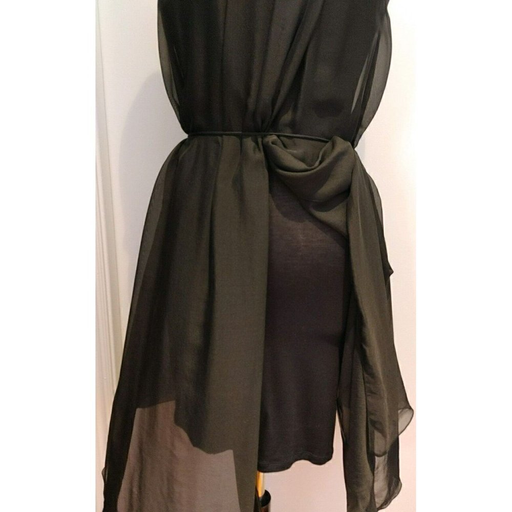 Elie Tahari Sleeveless Black Waterfall Silk Dress with Flowy Silhouette Belt XS - Picture 5 of 7